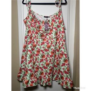 Plus Size Floral Ruched Cup Skater Dress